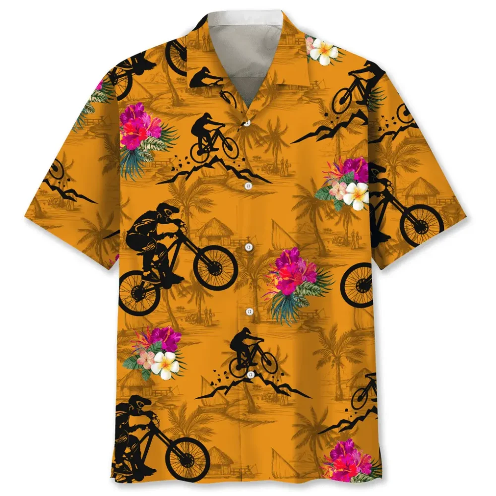 Mountain Bike Orange Tropical Hawaiian Shirt HWBN2762549 - Beltina