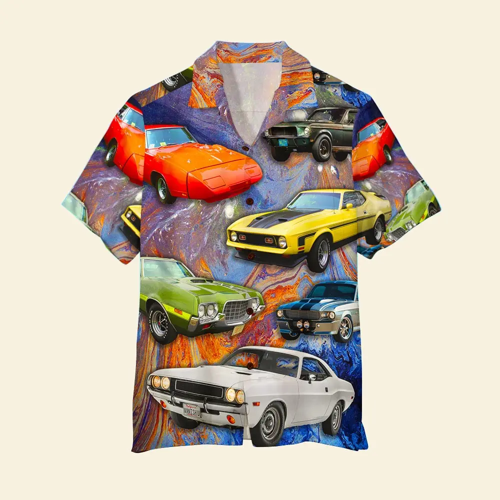Muscle Car Unisex Hawaiian Shirt Aloha Shirt Summer Vibe Cars With Colorful Pattern HWBN2765594 - Beltina