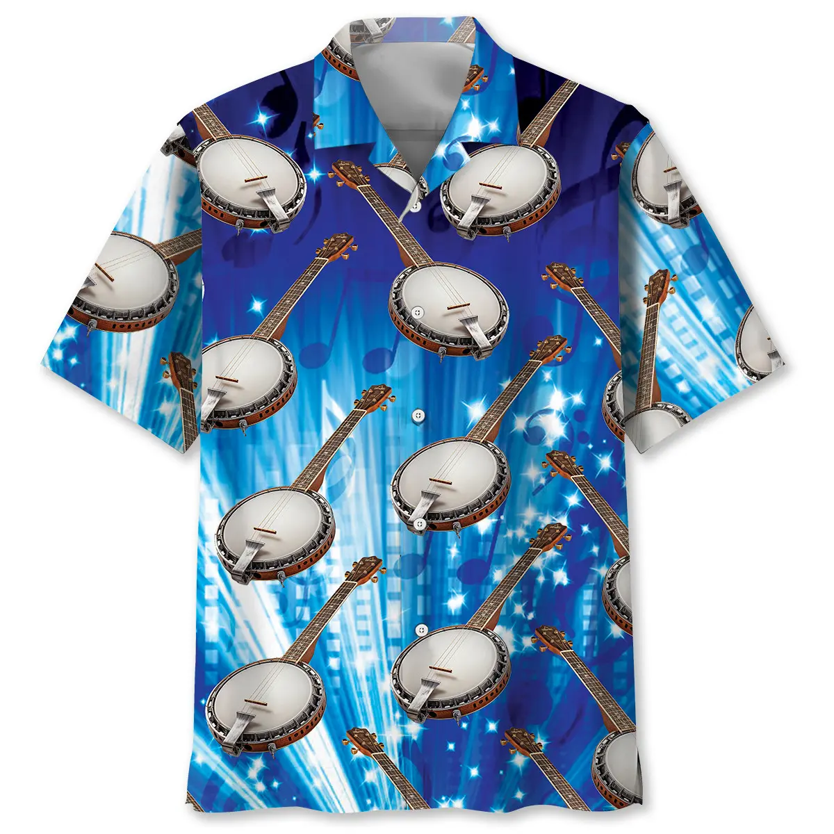 music-banjo-blue-hawaiian-shirt