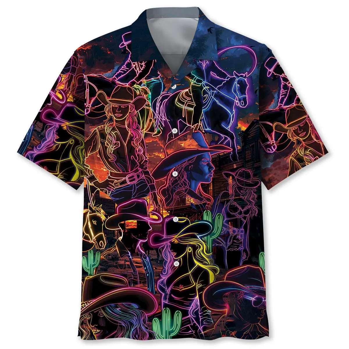neon-cowboy-vintage-art-hawaiian-shirt