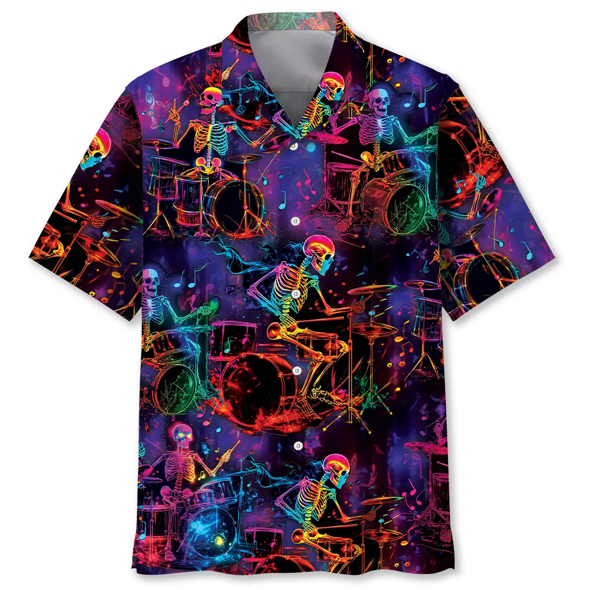 neon-drum-skeleton-hawaiian-shirt
