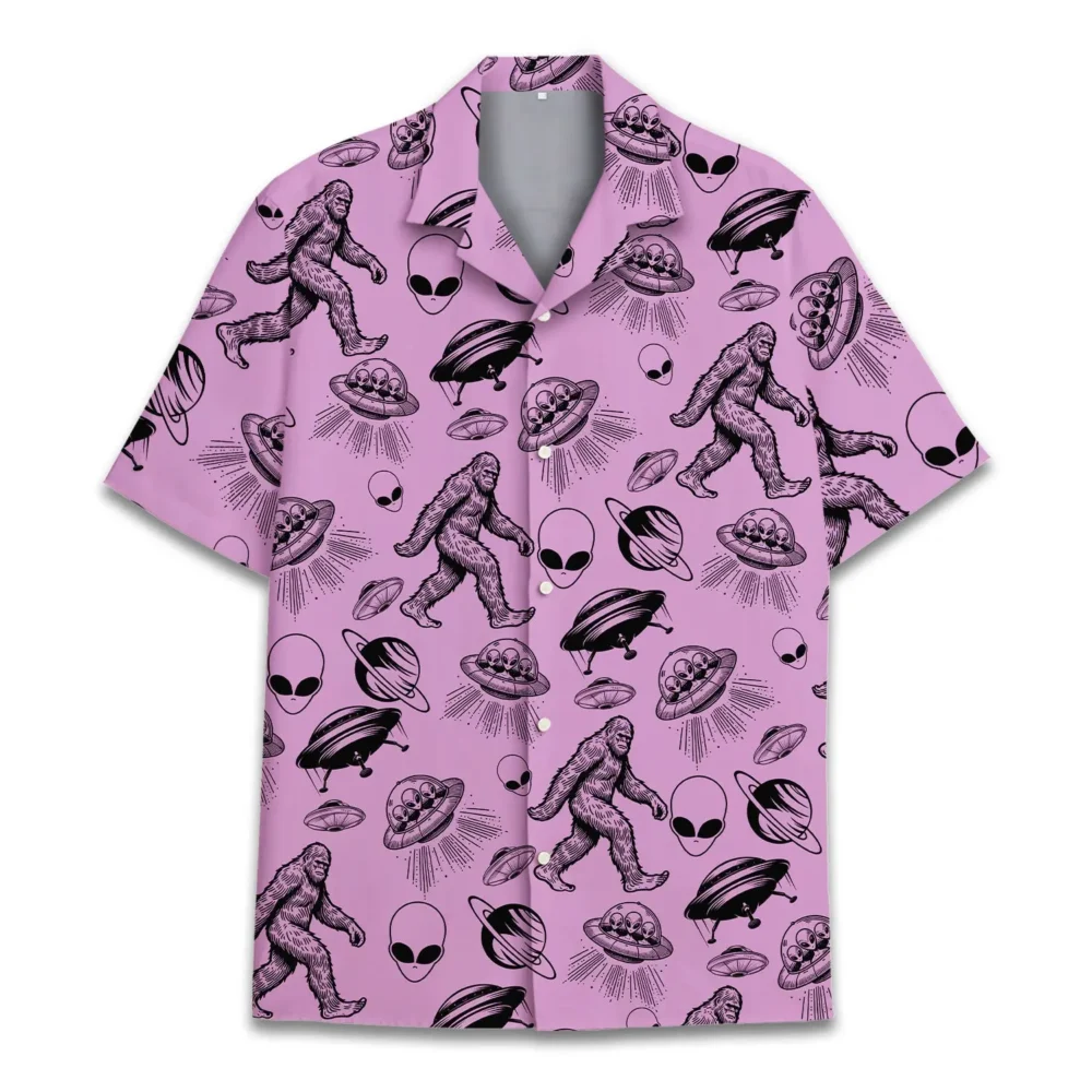 Bigfoot And Alien Bigfoot Sasquatch Unisex Hawaiian Shirt Aloha Shirt HWBN2765709 - Beltina