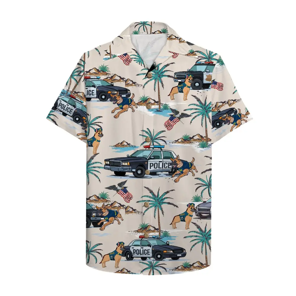With Police Car And Police Dog Unisex Hawaiian Shirt Aloha Shirt HWBN2765646 - Beltina