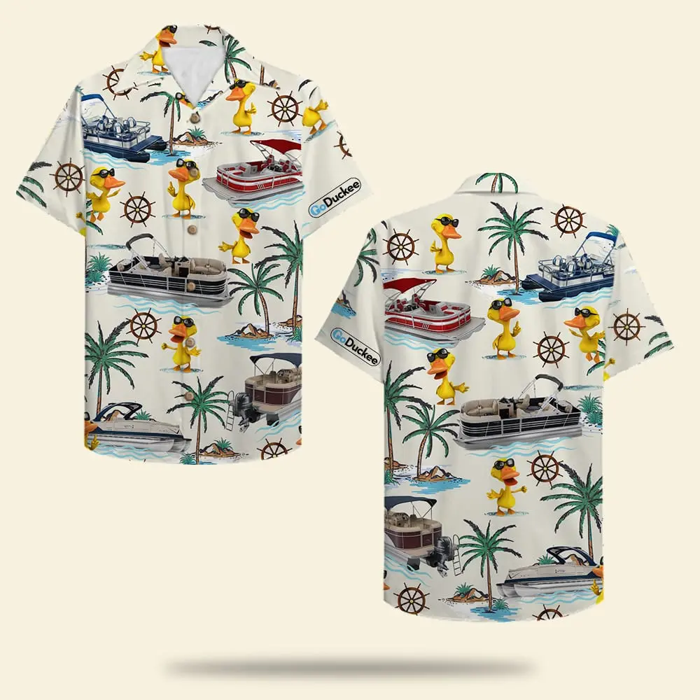 Pontoon Duck Unisex Hawaiian Shirt Aloha Shirt Summer Vibe Pontoon Boat & Duck Pattern Fol7-Vd1 HWBN2765612 - Beltina