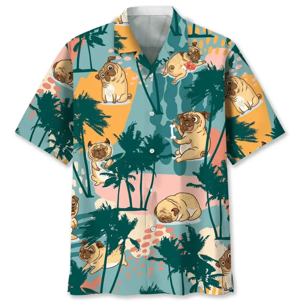 Pug Palm Tree Colorful Hawaiian Shirt HWBN2762150 - Beltina