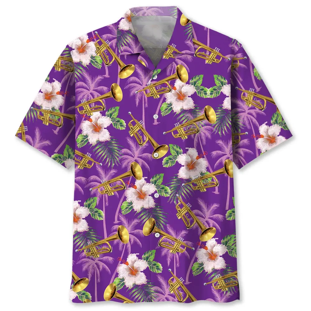 Purple Palm Tree Trumpet Hawaiian Shirt HWBN2762907 - Beltina
