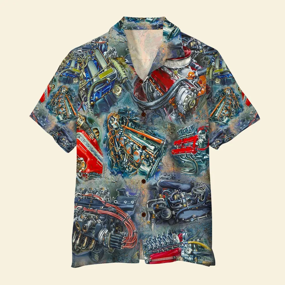 Racing Car Unisex Hawaiian Shirt Aloha Shirt Summer Vibe Racing Car Engine Theme HWBN2765592 - Beltina