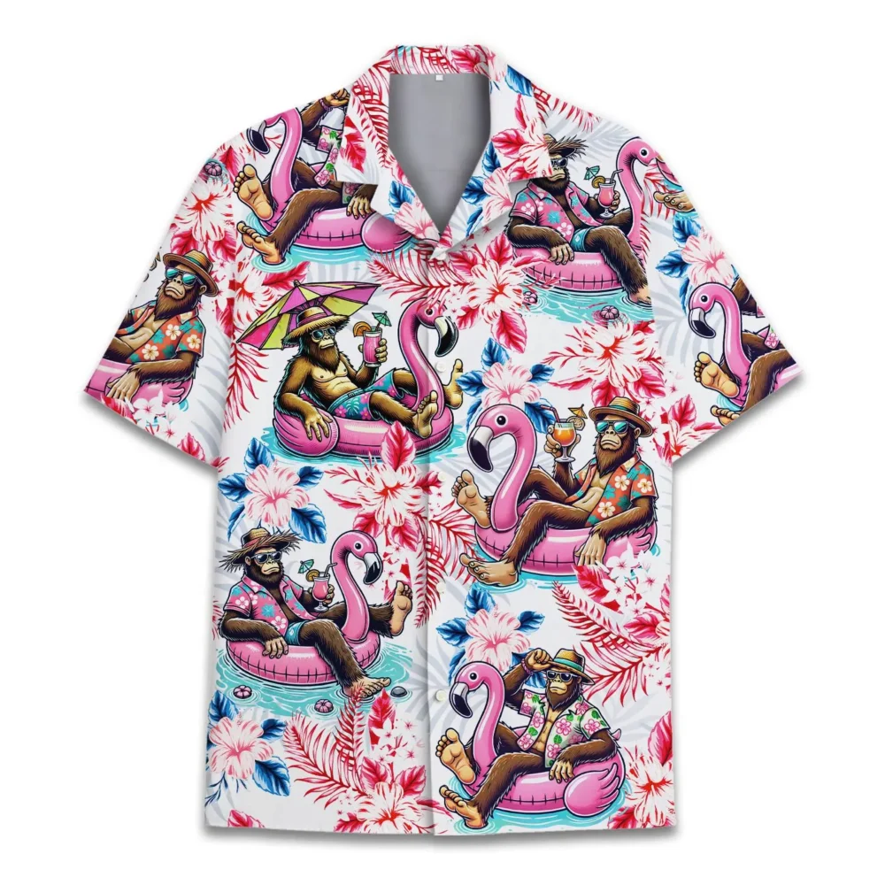 Tropical Bigfoot Flamingo Unisex Hawaiian Shirt Aloha Shirt HWBN2765703 - Beltina