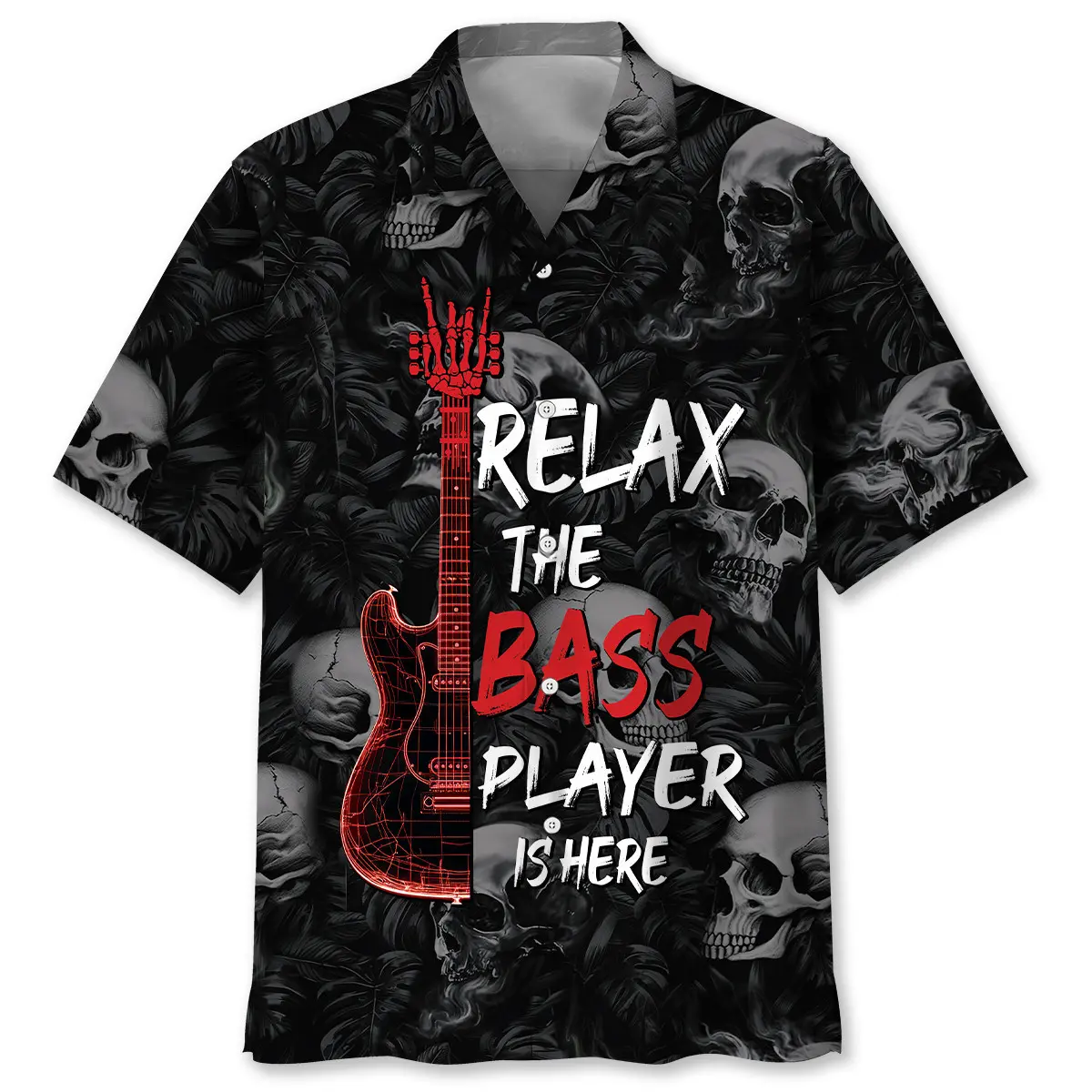 relax-the-bass-player-is-here-skull-hawaiian-shirt
