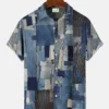 Retro Ethnic Fabric Texture Denim Men's Buttons Buttons Casual Hawaiian Shirt HWBN2765093 - Beltina