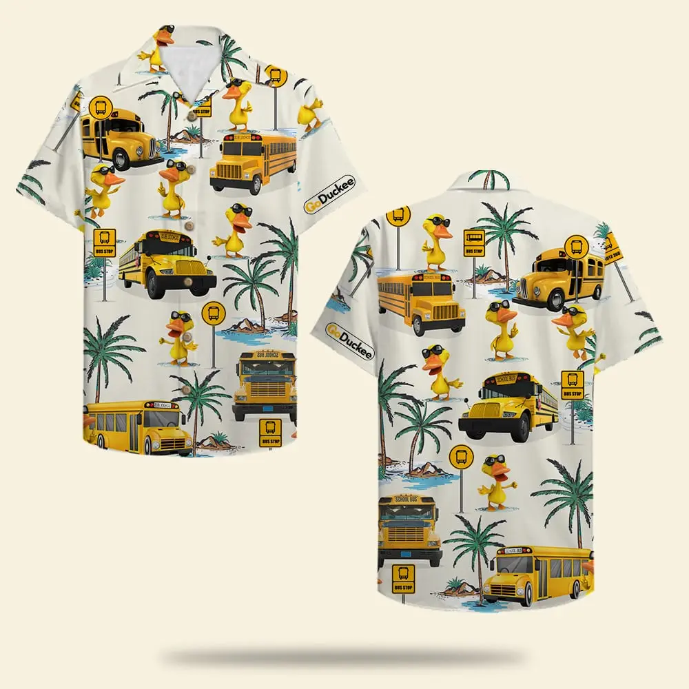 School Bus Drive Duck Pattern Unisex Hawaiian Shirt Aloha Shirt HWBN2765670 - Beltina