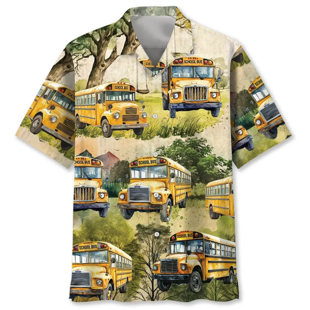 School Bus Vintage Water Color Hawaiian Shirt HWBN2764583 - Beltina