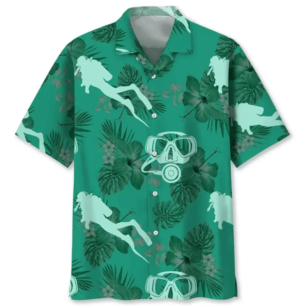 Scuba Diving Kelly Green Hawaiian Shirt HWBN2762348 - Beltina