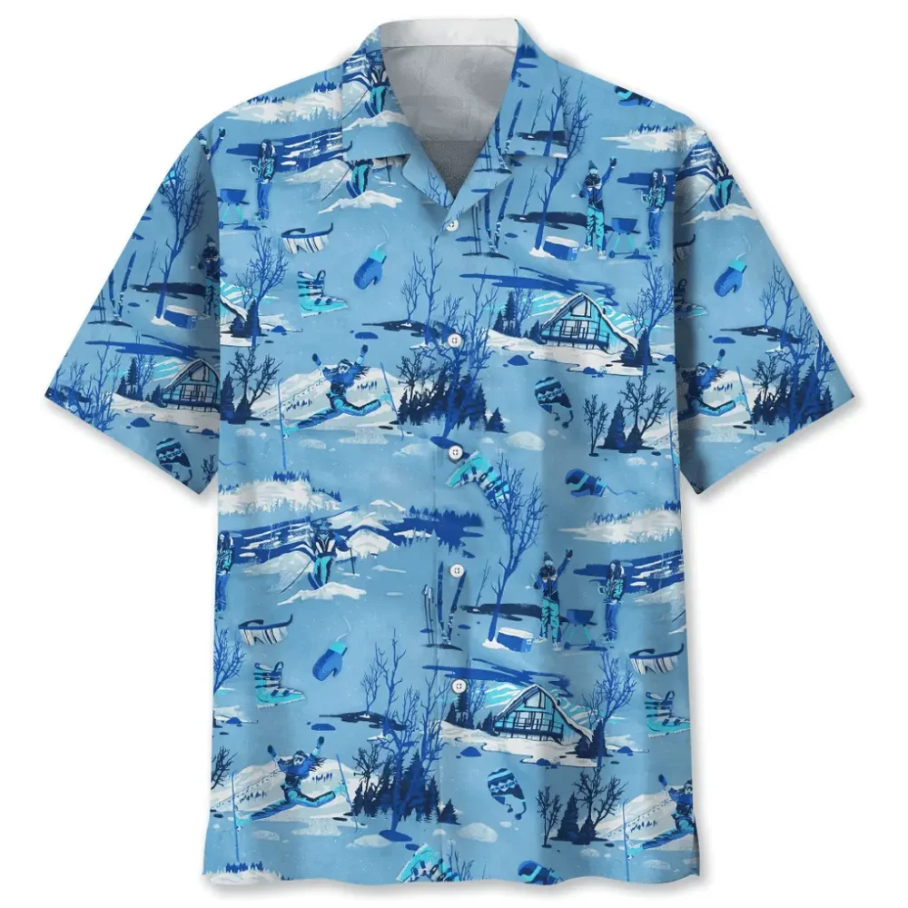 Skiing Blue Hawaiian Shirt HWBN2762590 - Beltina