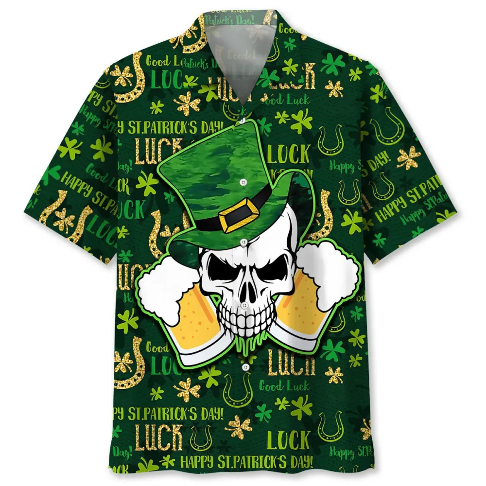 Skull Beer Green Irish St.Patrick Day Hawaiian Shirt HWBN2762062 - Beltina