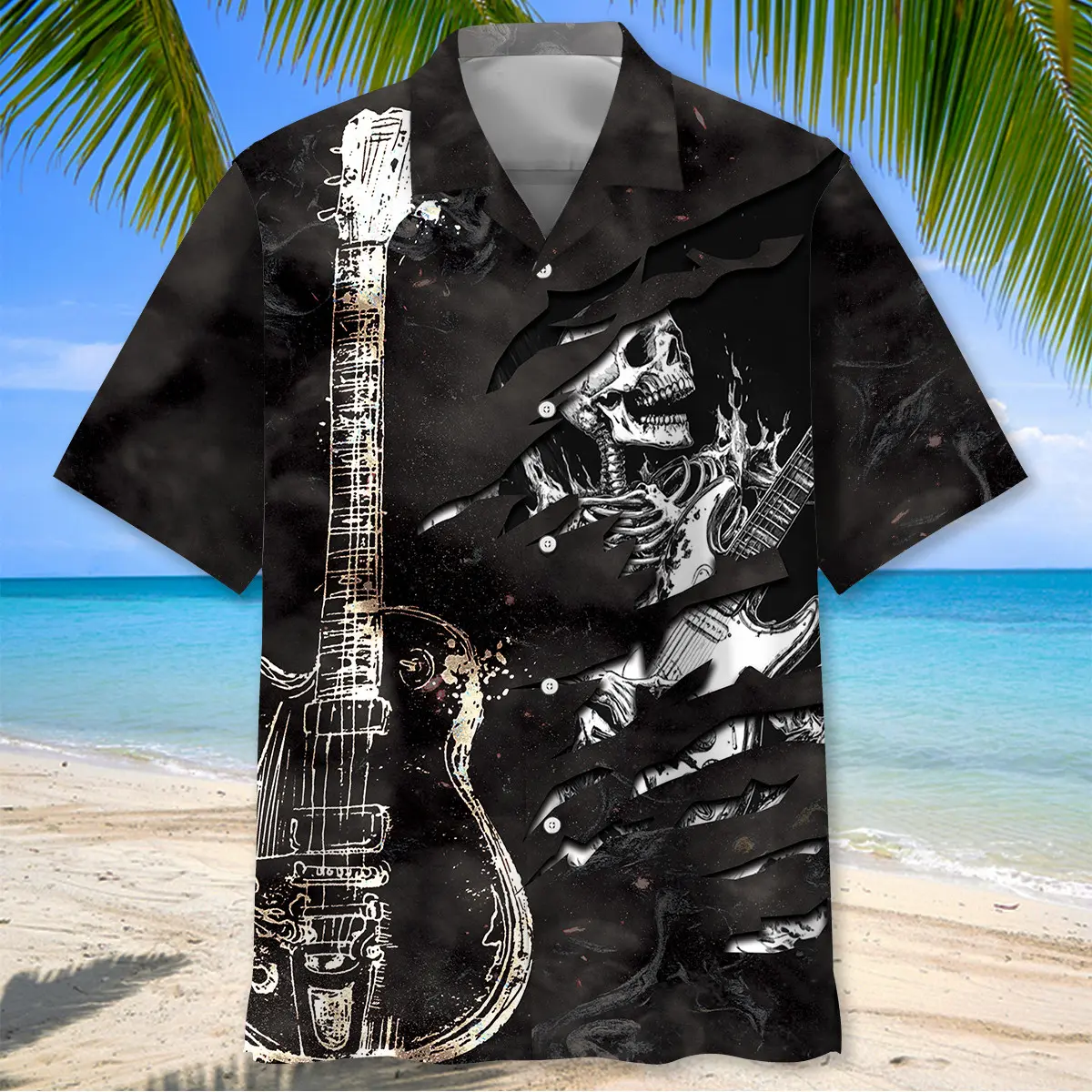 skull-guitar-black-and-white-hawaiian-shirt-2