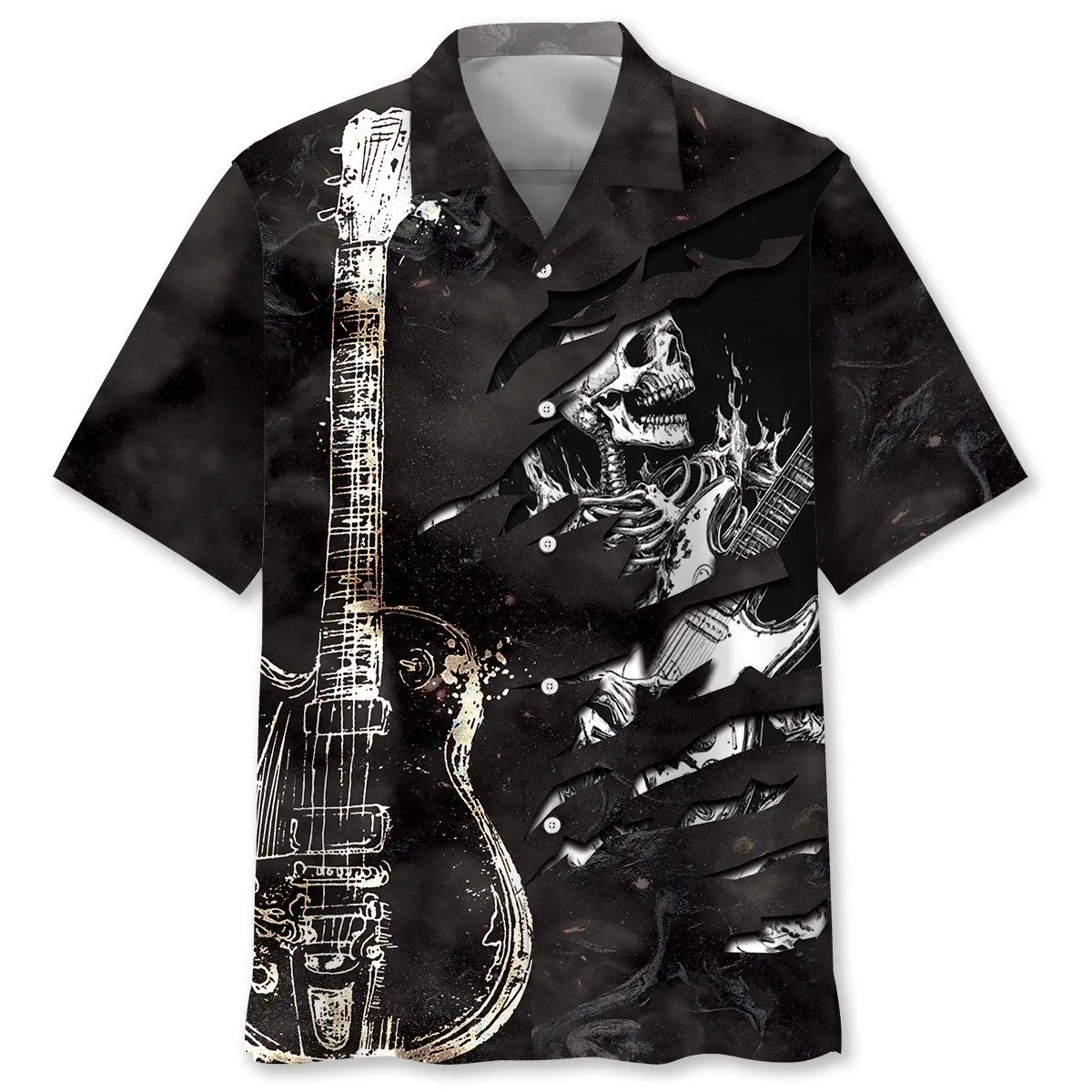 skull-guitar-black-and-white-hawaiian-shirt