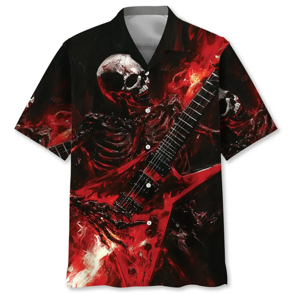 Skull Guitar Fire Hawaiian Shirt HWBN2764869 - Beltina