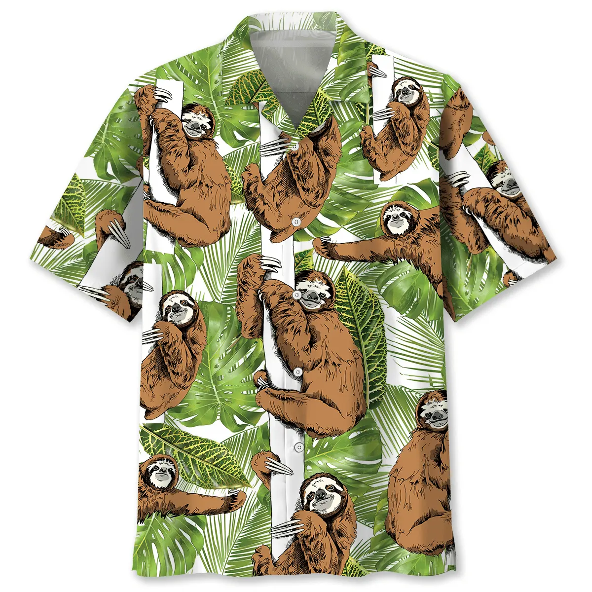 sloth-tropical-leaves-hawaiian-shirt