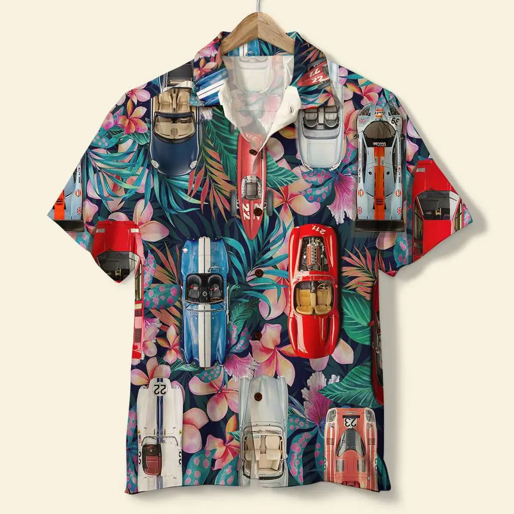 Sport Car Unisex Hawaiian Shirt Aloha Shirt Summer Vibe Car & Floral Pattern HWBN2765595 - Beltina