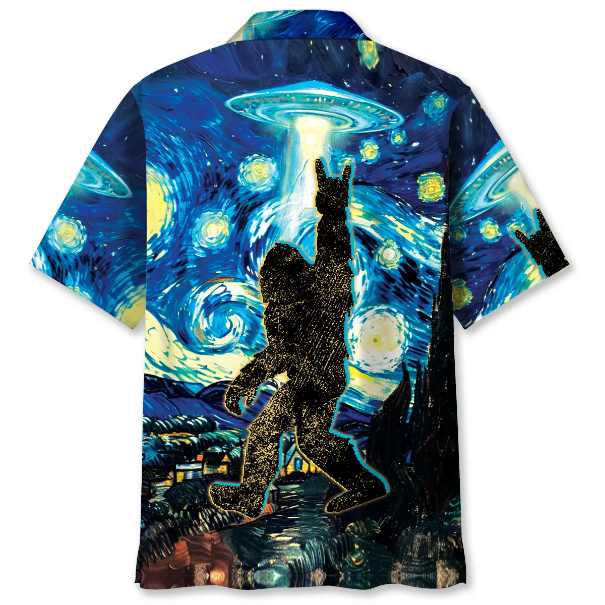 starry-night-alien-bigfoot-rockroll-hawaiian-shirt-2