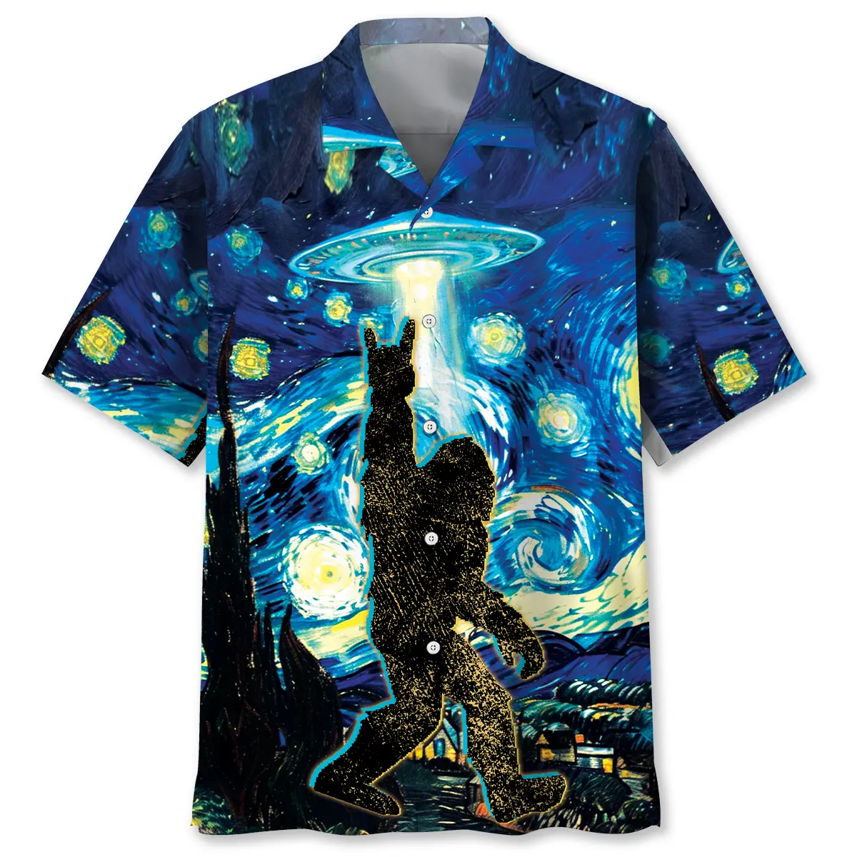 starry-night-alien-bigfoot-rockroll-hawaiian-shirt