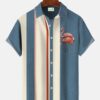 Summer Flamingo Stripe Men's 50S Bowling Commuter Casual Hawaiian Shirt HWBN2765083 - Beltina