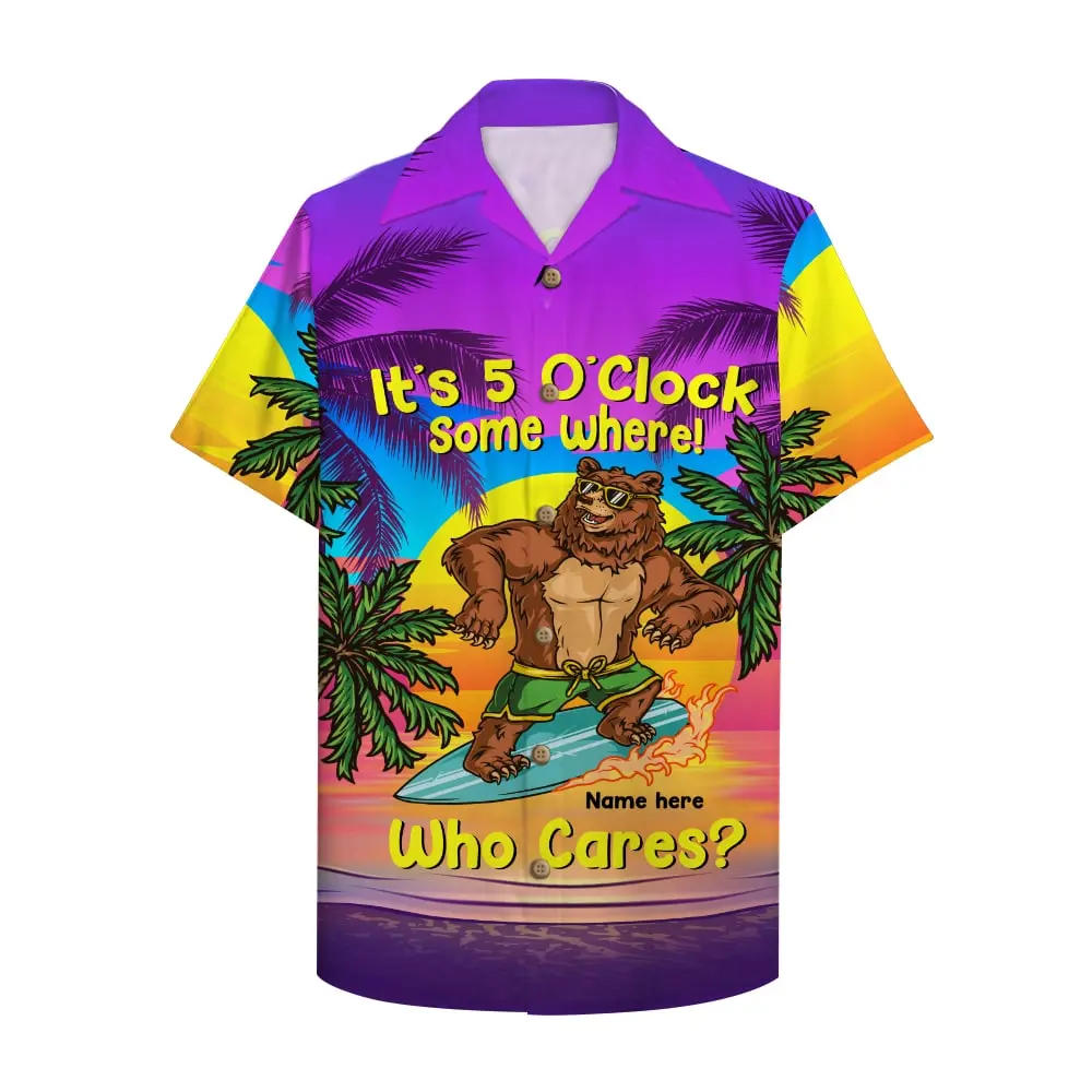 Surfing Bear It's 5 O'clock Some Where Who Cares Unisex Hawaiian Shirt Aloha Shirt HWBN2765661 - Beltina