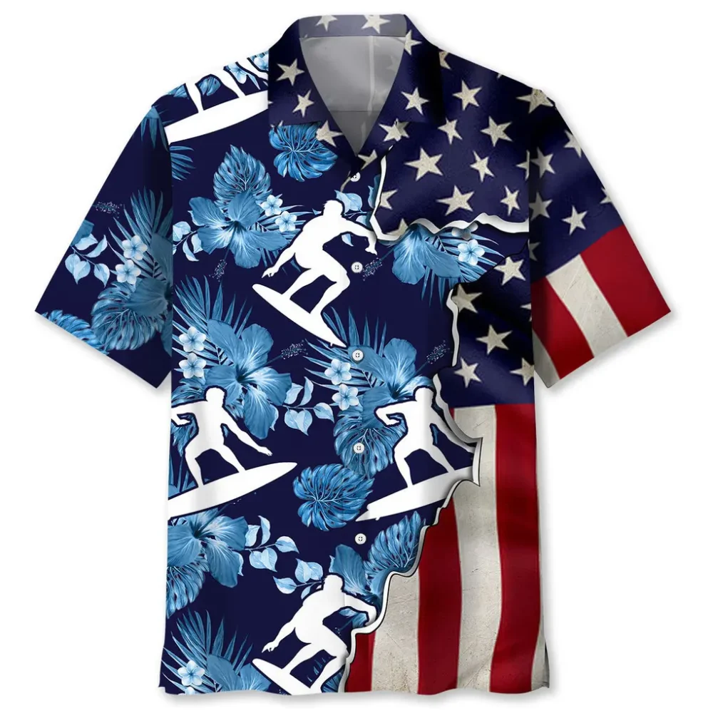 Surfing Tropical Us Flag Hawaiian Shirt HWBN2762624 - Beltina