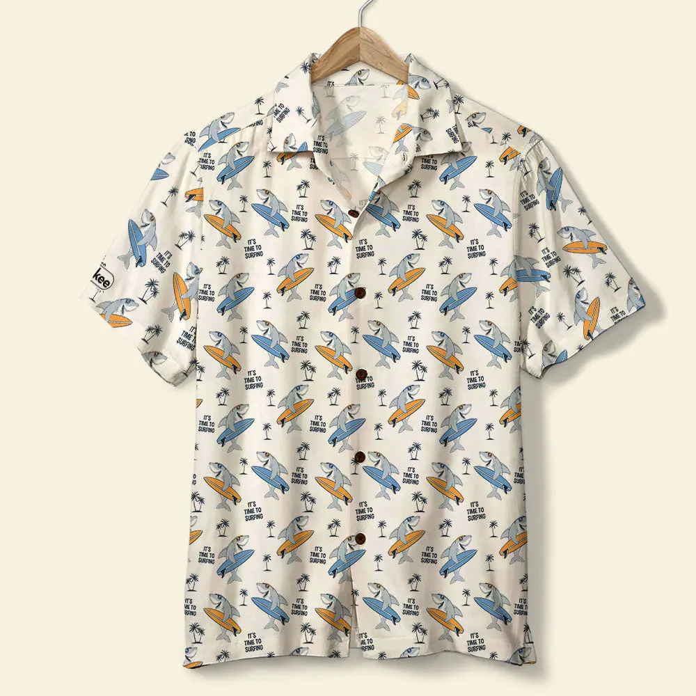 Surfing Unisex Hawaiian Shirt Aloha Shirt Summer Vibe Surfing Shark & Palm Trees Pattern HWBN2765584 - Beltina