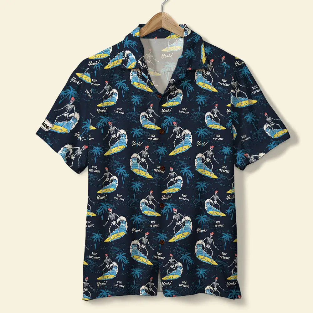 Surfing Unisex Hawaiian Shirt Aloha Shirt Summer Vibe Surfing Skeleton & Palm Trees Pattern HWBN2765583 - Beltina