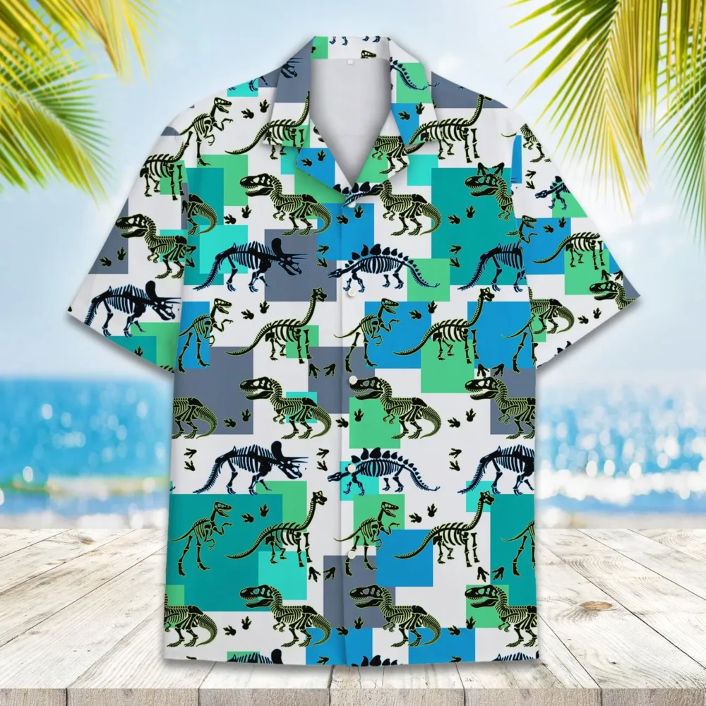 Dinosaur T-rex Bones Unisex Hawaiian Shirt Aloha Shirt HWBN2765704 - Beltina
