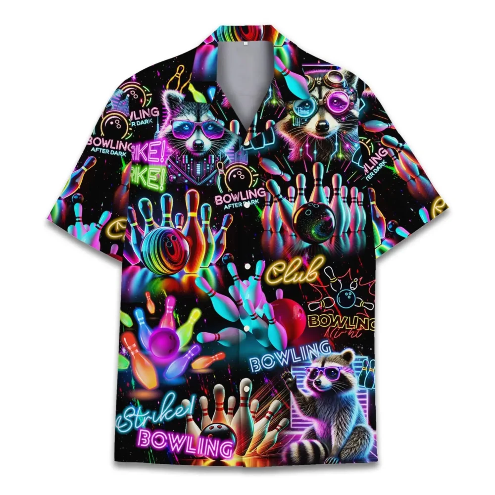 Neon Bowling Raccoon Unisex Hawaiian Shirt Aloha Shirt HWBN2765682 - Beltina