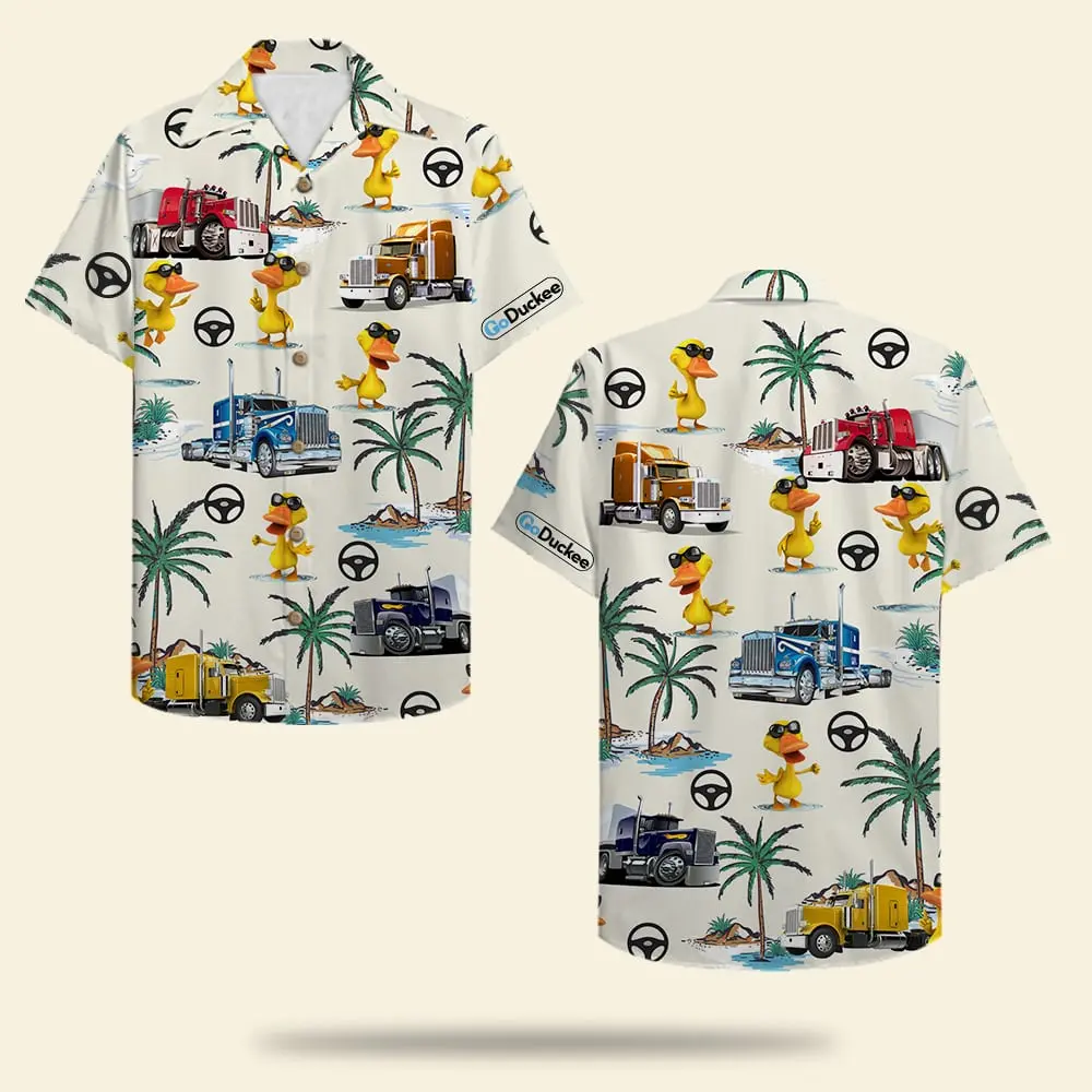 Trucker Duck Unisex Hawaiian Shirt Aloha Shirt Summer Vibe Truck & Duck Pattern HWBN2765611 - Beltina