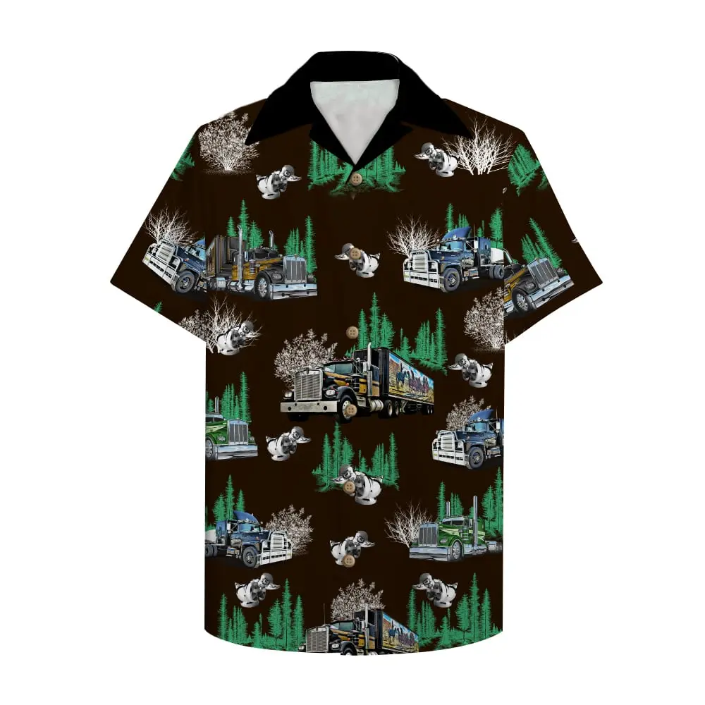 Trucker Unisex Hawaiian Shirt Aloha Shirt With Semitruck Pattern HWBN2765651 - Beltina
