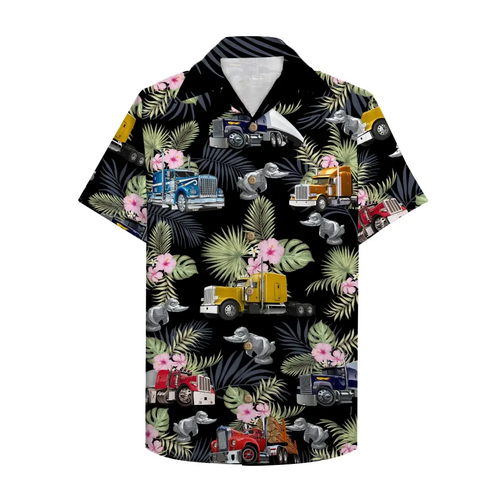 Trucker Semitruck Pattern Unisex Hawaiian Shirt Aloha Shirt HWBN2765649 - Beltina