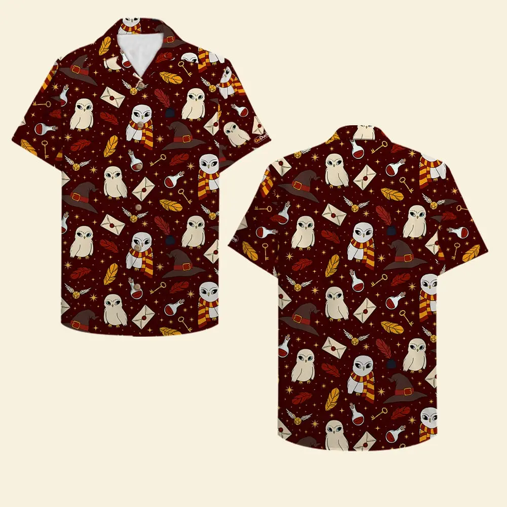 Unisex Hawaiian Shirt Aloha Shirt Summer Vibe Hat & Owl Seamless Pattern - Gifts for Fans HWBN2765598 - Beltina