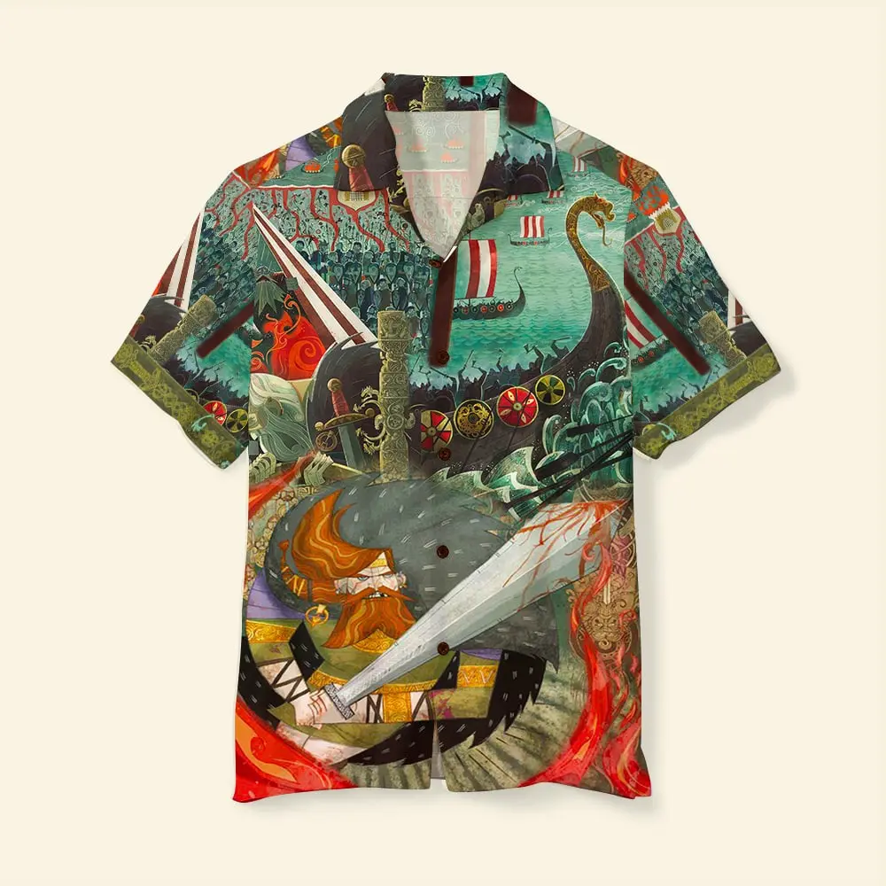 Viking Unisex Hawaiian Shirt Aloha Shirt Summer Vibe Viking Warrior Doodle Art Pattern HWBN2765593 - Beltina