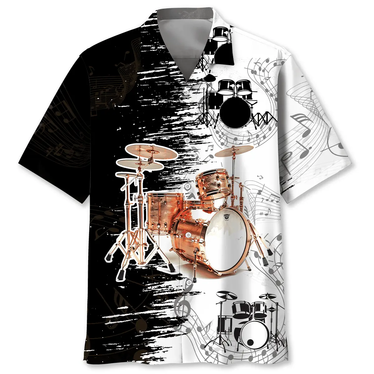 vintage-drum-black-and-white-hawaiian-shirt