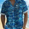Vintage Japanese Blue Men's Hawaiian Shirt Stretch Easy Care Camp Shirt Big Tall HWBN2765033 - Beltina