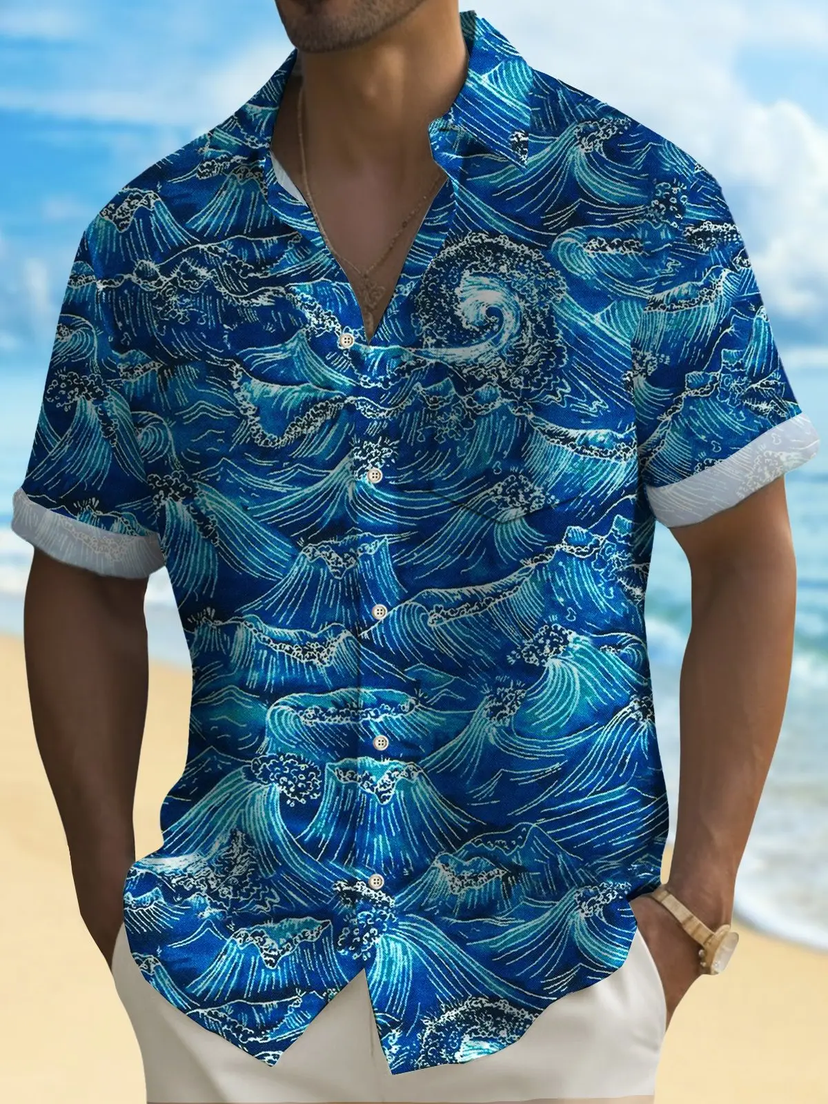 vintage-japanese-blue-mens-hawaiian-shirt-stretch-easy-care-camp-shirt-big-tall
