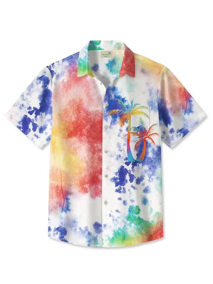 Vintage Watercolor Ombre Tie-dye Hawaiian Coconut Tree Hawaiian Shirt HWBN2765178 - Beltina