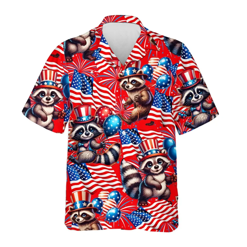Raccoon 4th of July American Flag Unisex Hawaiian Shirt Aloha Shirt HWBN2765692 - Beltina
